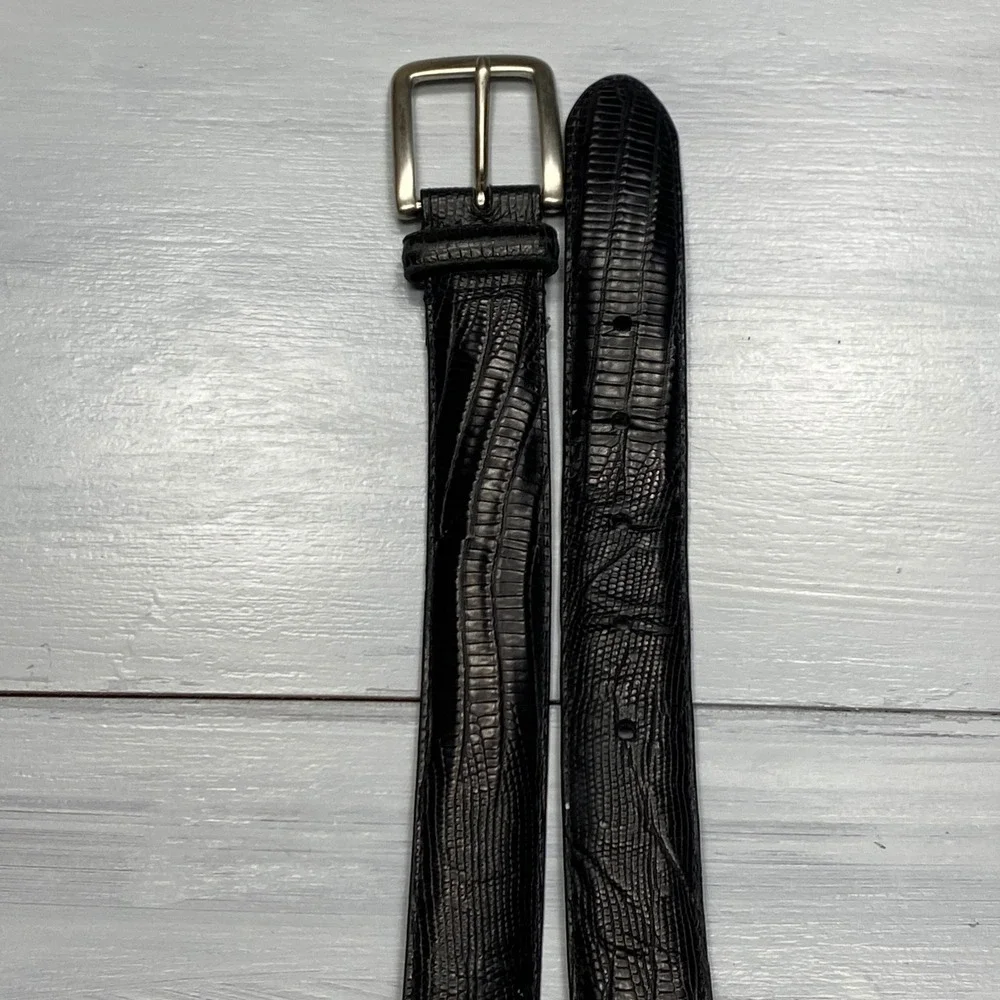 Arden Leather Co Belt Mens 36 Black Lizard Embossed Italian Leather Dress